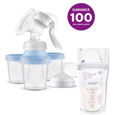 Philips AVENT Muttermilchpumpe manuell mit VIA-System + Muttermilchbeutel 180 ml, 25 Stk