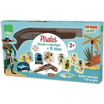 Vilac Piraten Holzpistole mit Gummibändern und Zielscheiben