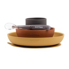 NATTOU Set da pranzo in silicone 4 pezzi marrone-terracotta senza BPA