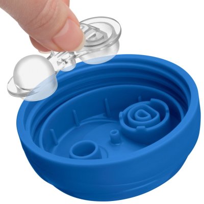 Kubek termiczny CHICCO Active z napojem 266 ml niebieski, gwiazdki 14m+