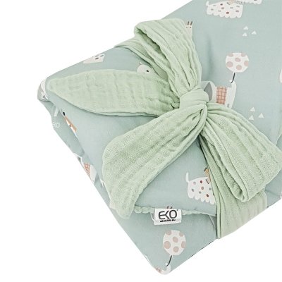 EKO Musselin Puckdecke mit herausnehmbarer Kokosnusseinlage Dogs Muselin Mint 75x75 cm