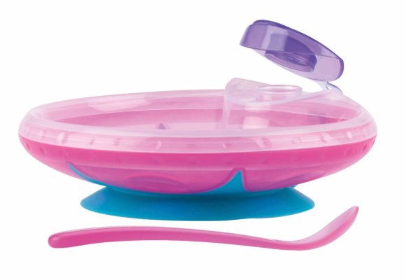 Tigela de aquecimento NUBY com colher 3m+, rosa