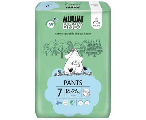 MUUMI Baby Pants 7 XL 16-26 kg (34 Stück), Höschen-Öko-Windeln