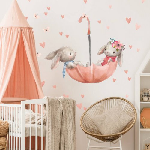 Children's wall stickers - Bunnies on an umbrella