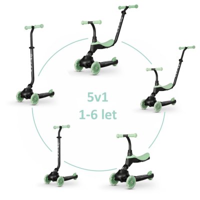 Hulajnoga / rowerek biegowy QPLAY Sema Evo ze światłami LED Jade Green, wiek 1–6 lat, do 50 kg