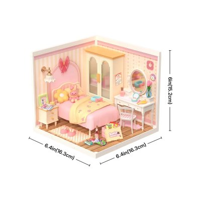 RoboTime 3D-Holzpuzzle Miniatur-Puppenhaus Rosa Zimmer