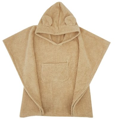EKO Poncho bawełniane z kapturem i uszkami Beige 75x120 cm