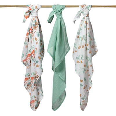 BABYONO Musselinwindeln Super Soft 3 Stück - Mint, 70x70 cm