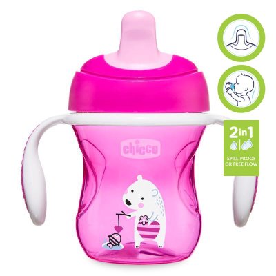 CHICCO Trening skodelica z ročaji 200 ml roza 6m+