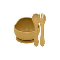 PETITE&MARS Dining set silicone TAKE&MATCH 2 bowls + cutlery Intense Ocher 6m+