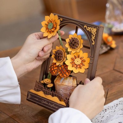 RoboTime Puzle 3D de madera Girasoles dorados