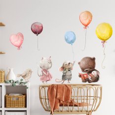 Стикери за стена - Животни с балони в пастелни цветове