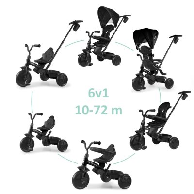 Rowerek trójkołowy QPLAY Elite Platinum Black, 6 w 1, wiek 10-72 miesięcy