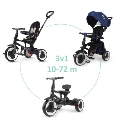 QPLAY Rowerek Trójkołowy Rito Plus Blue, 3 w 1, wiek 10-72 miesiące