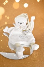 Doudou Zestaw upominkowy Pluszowy otulacz miś z czapeczką beżowy 25 cm