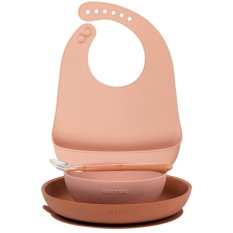 NATTOU Conjunto de jantar silicone com babador 4 peças rosa sem BPA