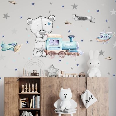 Wall sticker for boys - Bear and a train