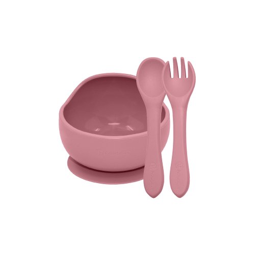 PETITE&MARS Set da pranzo silicone TAKE&MATCH 2 ciotole + posate Dusty Rose 6m+