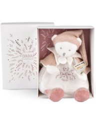 Doudou Dárková sada Plyšový muchláček medvídek s čepičkou růžový 25 cm