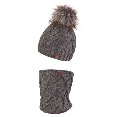 Set cappello a maglia con POMPON e scaldacollo Outlast ® - grigio scuro