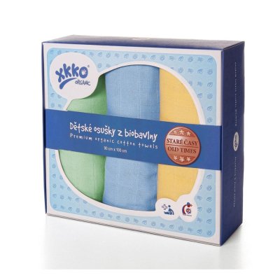 KIKKO Babyhandtücher/Windeln aus Bio-Baumwolle Old Times 90x100 (3 Stück) – Pastelltöne, für Jungen