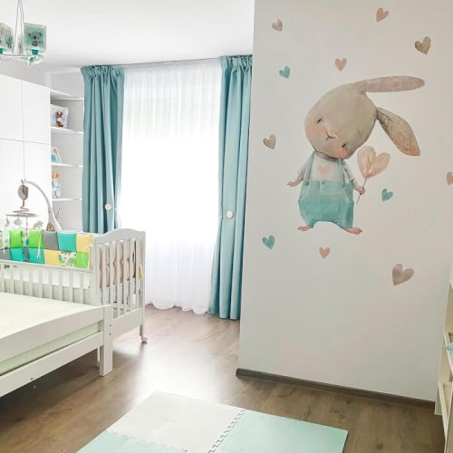Wall sticker - Watercolor bunny with mint hearts