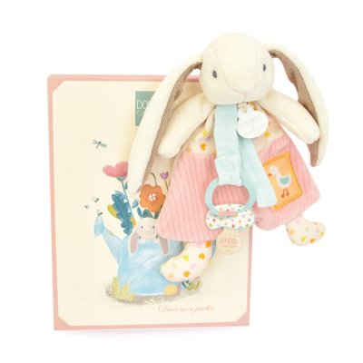 Doudou Ajándékkészlet Cumi tartóval Nyuszi Ciboulette 19 cm