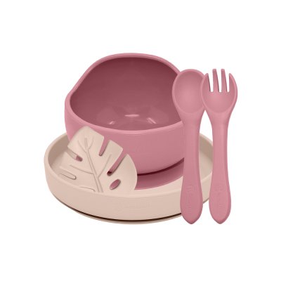 PETITE&MARS Conjunto de jantar silicone TAKE&MATCH 4 pcs Dusty Rose - Desert Sand 6m+