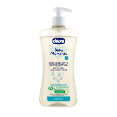 CHICCO Nežni šampon za lase in telo z dozirnikom Baby Moments 92 % naravnih sestavin 500 ml