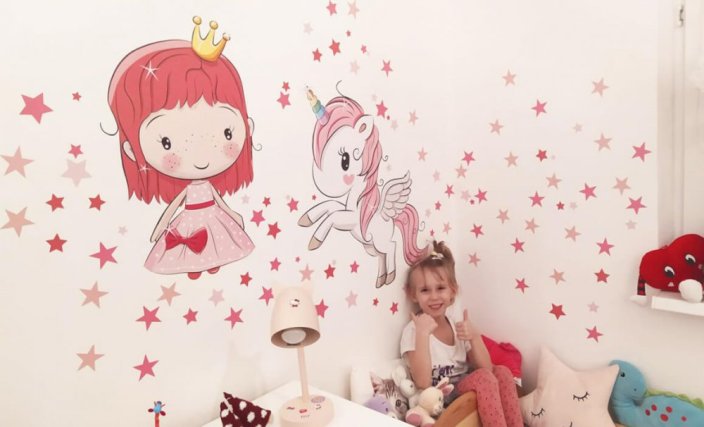 Vinilos decorativos para niñas - Princesa y unicornio