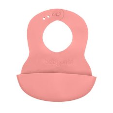 BABYONO Babador de plástico macio com bolso sem BPA rosa 6m+