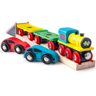 Bigjigs Rail Güterzug mit Autos und Schienen