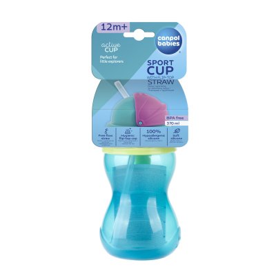 CANPOL BABIES Butelka sportowa ze słomką - niebieska 370 ml