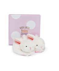 Doudou Geschenkset - Set mit Babyschuhen mit Rassel Häschen Rosa 0-6 Monate