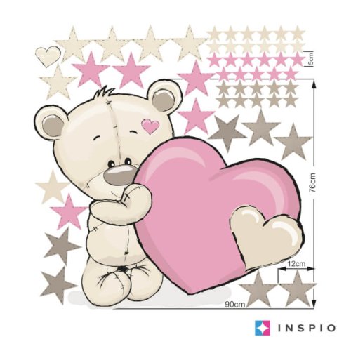 Aufkleber für ein Mädchenzimmer – Teddybär mit Namen und Herz