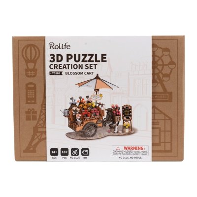 Puzzle 3D en bois mécanique RoboTime - Chariot de fleurs