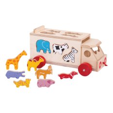 Bigjigs Toys Mașină din lemn cu animale