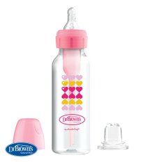DR.BROWN'S Options+ Anti-Kolik-Flasche schmal 2 in 1 mit Mundstück 250 ml, rosa