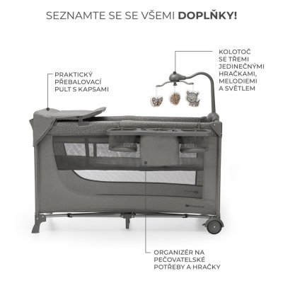 KINDERKRAFT Potovalna posteljica Joy 2 z dodatki Dark grey