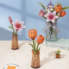 RoboTime 3D Wooden Puzzle Orange Tulip