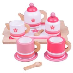 Bigjigs Toys Conjunto de chá de madeira rosa