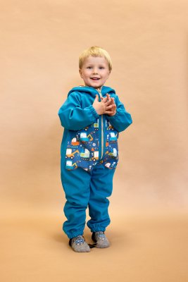 Monkey Mum® Softshell jumpsuit met membraan - Vossen en paddenstoelen - maat 98/104, 110/116