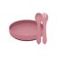 PETITE&MARS Juego de comedor silicona TAKE&MATCH 2 piezas plato + cubiertos Dusty Rose 6m+