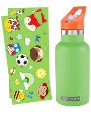 SKIP HOP Trinkflasche mit Strohhalm und Aufklebern, Edelstahl, grün, 380 ml, 4 Jahre+