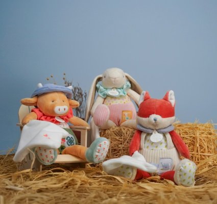 Doudou Ajándékkészlet rózsaszín Ciboulette nyuszi takaróval 28 cm
