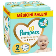 Pañales desechables PAMPERS Premium Care talla 2 (224 piezas) 4-8 kg - paquete mensual