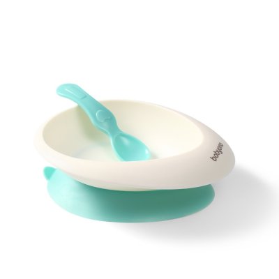 BABYONO Bowl with suction cup and spoon mint 230 ml 6m+