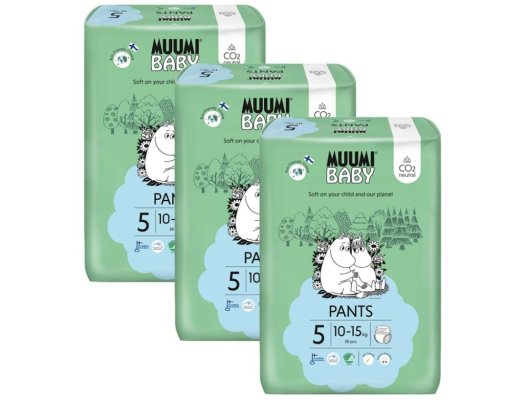 MUUMI Baby Pants 5 Maxi+ 10-15 kg (114 Stück), Monatspackung Öko-Windeln