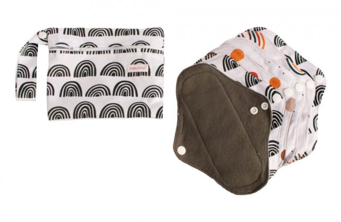 Cloth Menstrual Pads with Snaps - Set 6 pcs - Black and White Rainbows