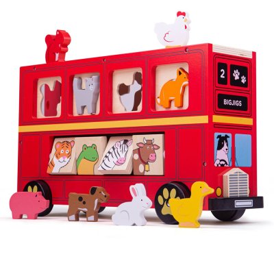 Bigjigs Toys Leseni avtobus z živalmi